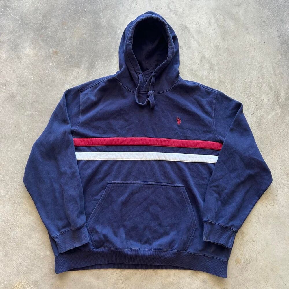 Us-polo-assn Men's Navy and Blue Hoodie